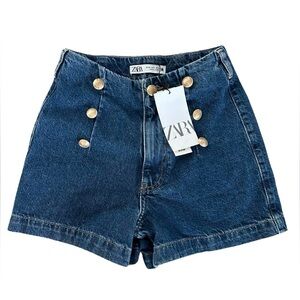 Zara High Waisted Button Jean Shorts